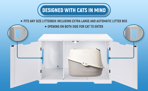 X-Large Cat Washroom Bench Litter Box Enclosure Furniture Box House with Table
