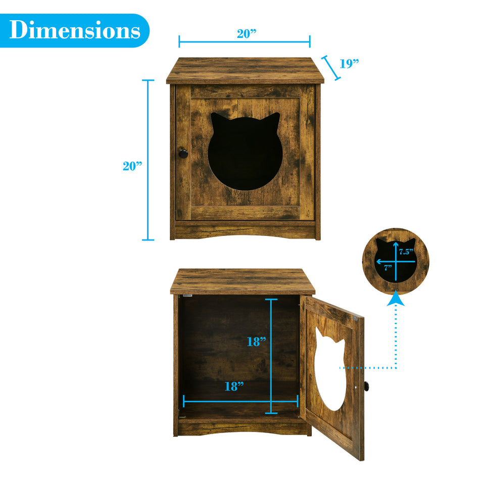 Cat House Side Table, Nightstand Pet House, Litter Box Furniture Rustic Brown