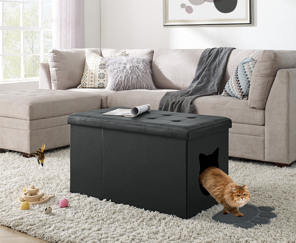 Designer Cat Litter Box Enclosure Hidden Washroom Bench Ottoman