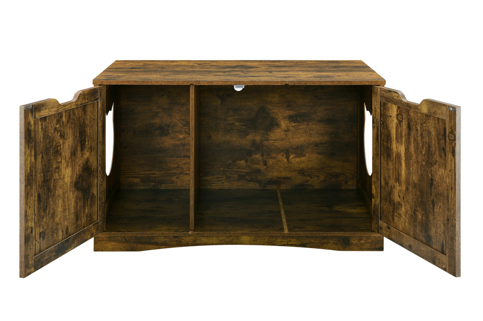 X-Large Cat Litter Box Enclosure Furniture Box House with Table, Rustic Brown