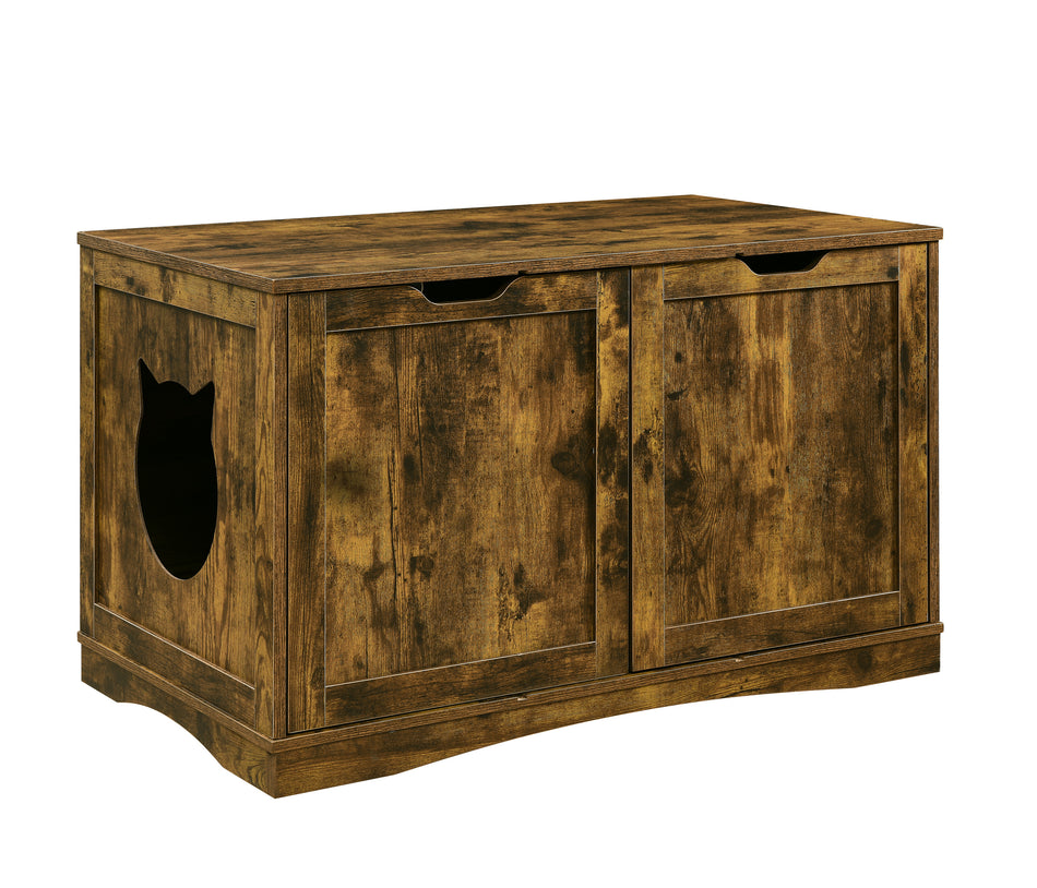 X-Large Cat Litter Box Enclosure Furniture Box House with Table, Rustic Brown