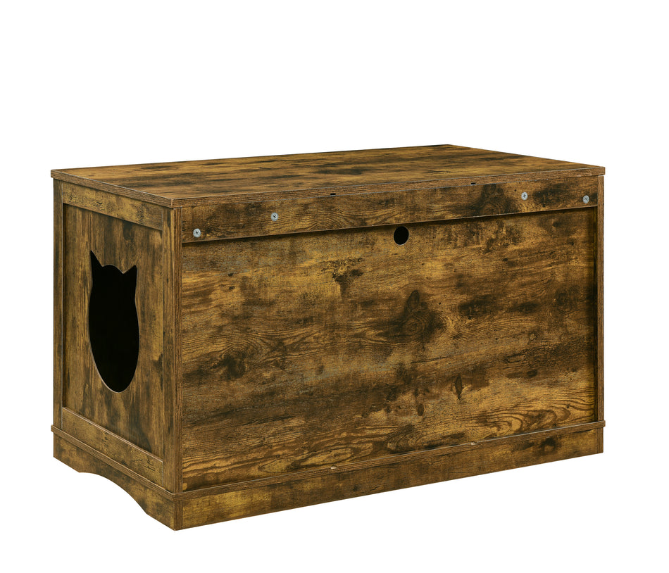X-Large Cat Litter Box Enclosure Furniture Box House with Table, Rustic Brown