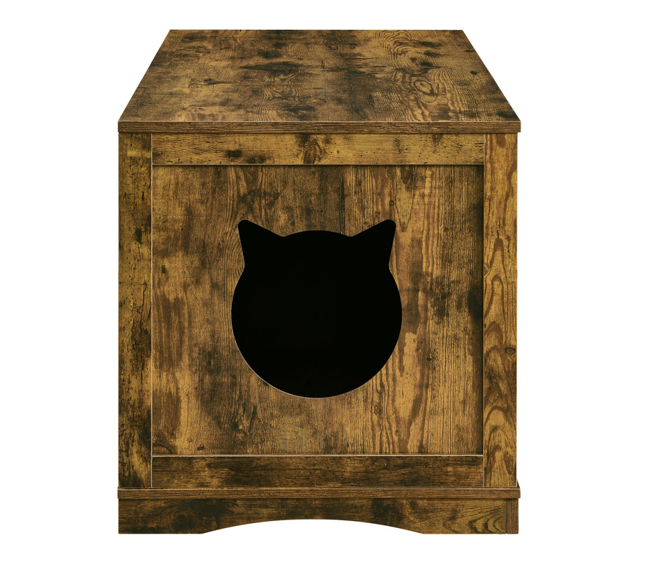 X-Large Cat Litter Box Enclosure Furniture Box House with Table, Rustic Brown