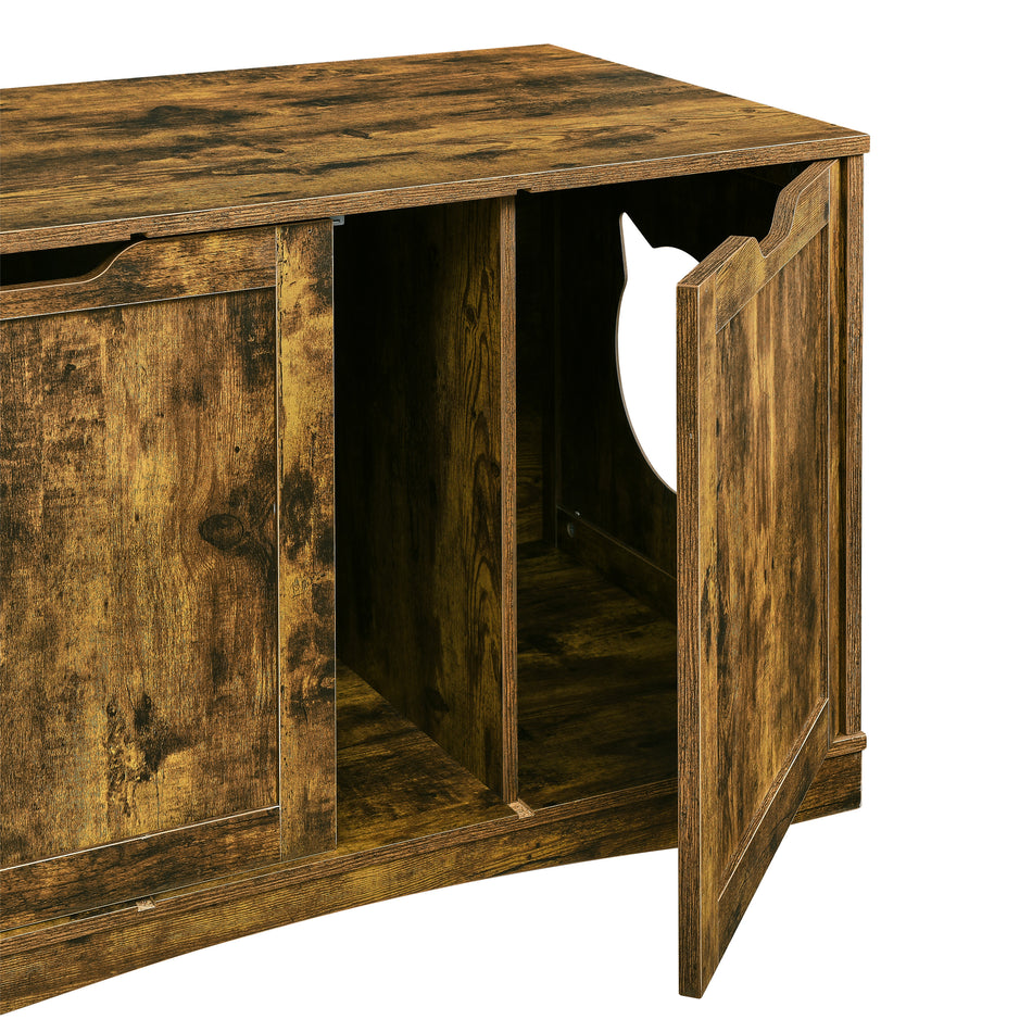 X-Large Cat Litter Box Enclosure Furniture Box House with Table, Rustic Brown