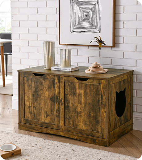 X-Large Cat Litter Box Enclosure Furniture Box House with Table, Rustic Brown