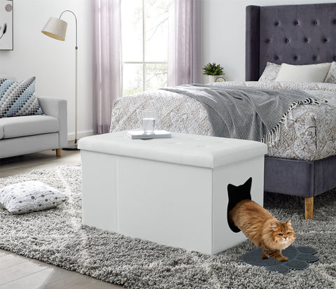 Designer Cat Litter Box Enclosure Hidden Washroom Bench Ottoman