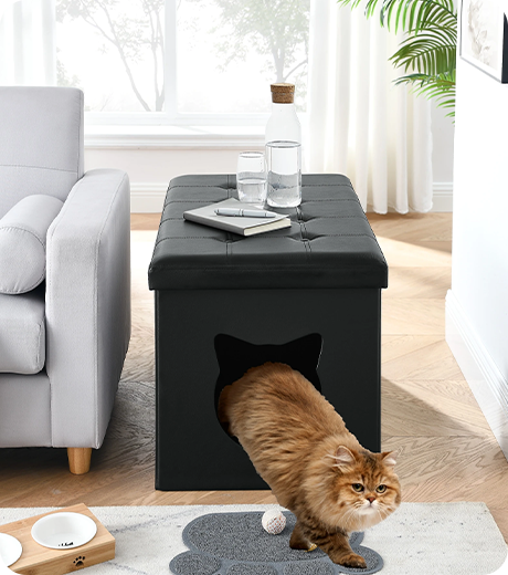 Designer Cat Litter Box Enclosure Hidden Washroom Bench Ottoman Sweet Barks